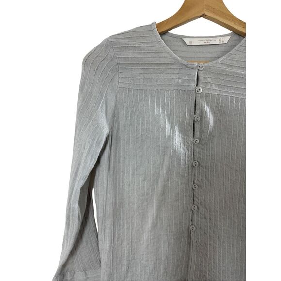 ZARA Trafaluc Gray Long Sleeve Shirt Dress Size S Button Front Pocket Casual - Picture 6 of 11